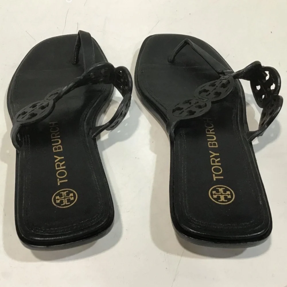 Women’s Tory Burch Tiny Miller Black Cutout Thong Sandals Size 9M